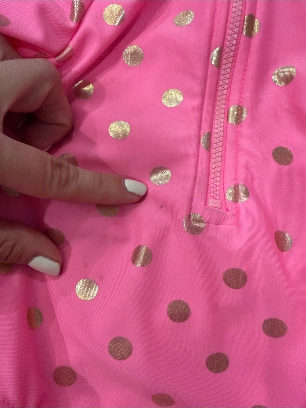 2t Pink Long-Sleeve One-Piece Swimsuit with Gold Polka Dots